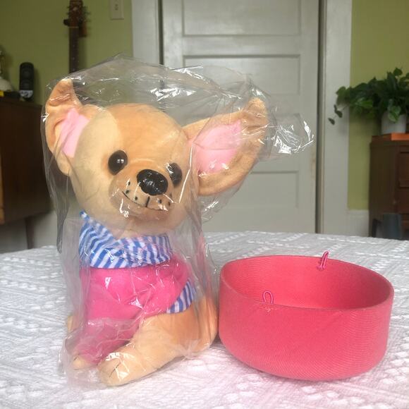 Adorable Chihuahua Plush Toy w/ Pink Bed and Pink Sweater 9" Stuffed Dog Kawaii - Picture 2 of 12